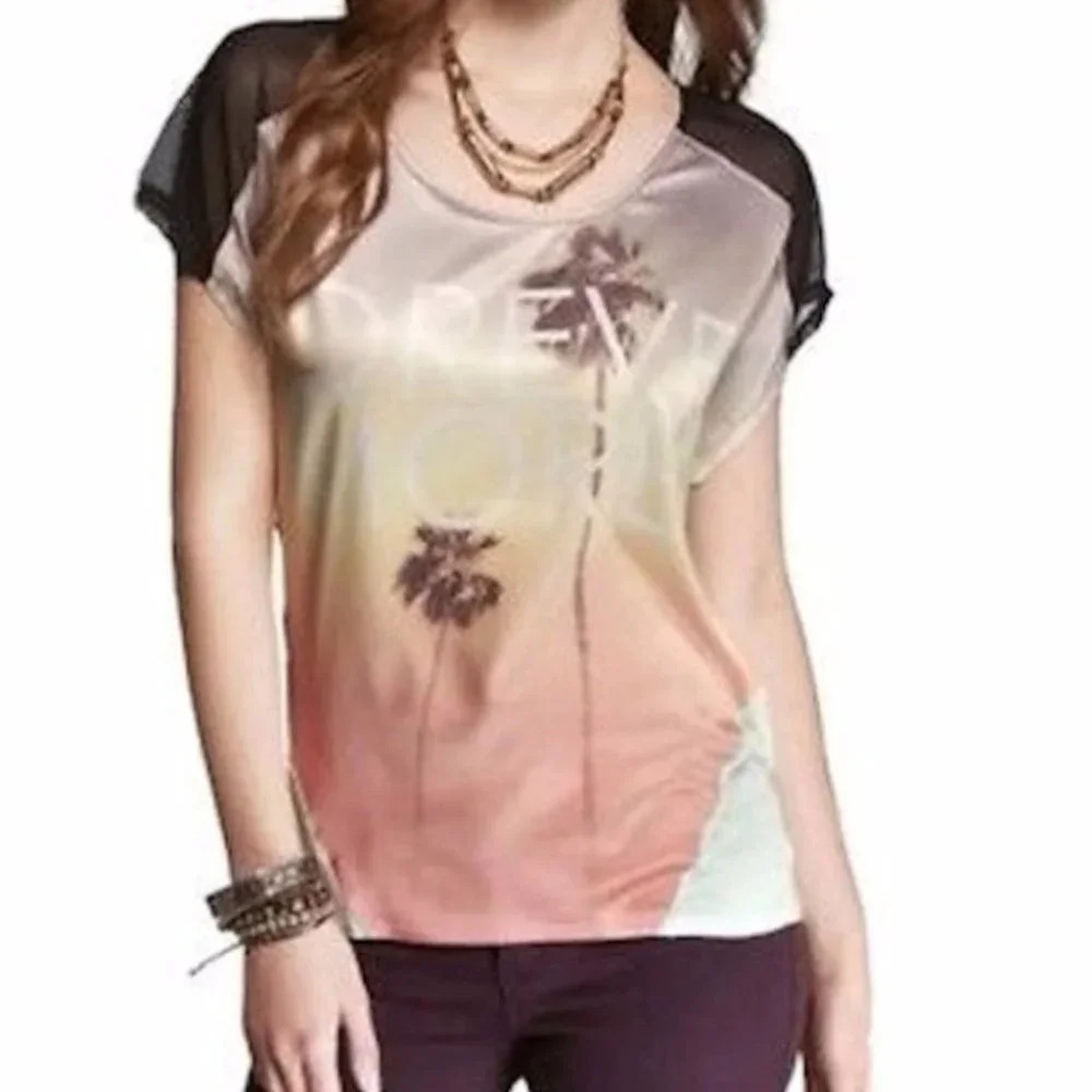 Express‎ Women's Shirt Mesh Graphic Tee Mint Small
